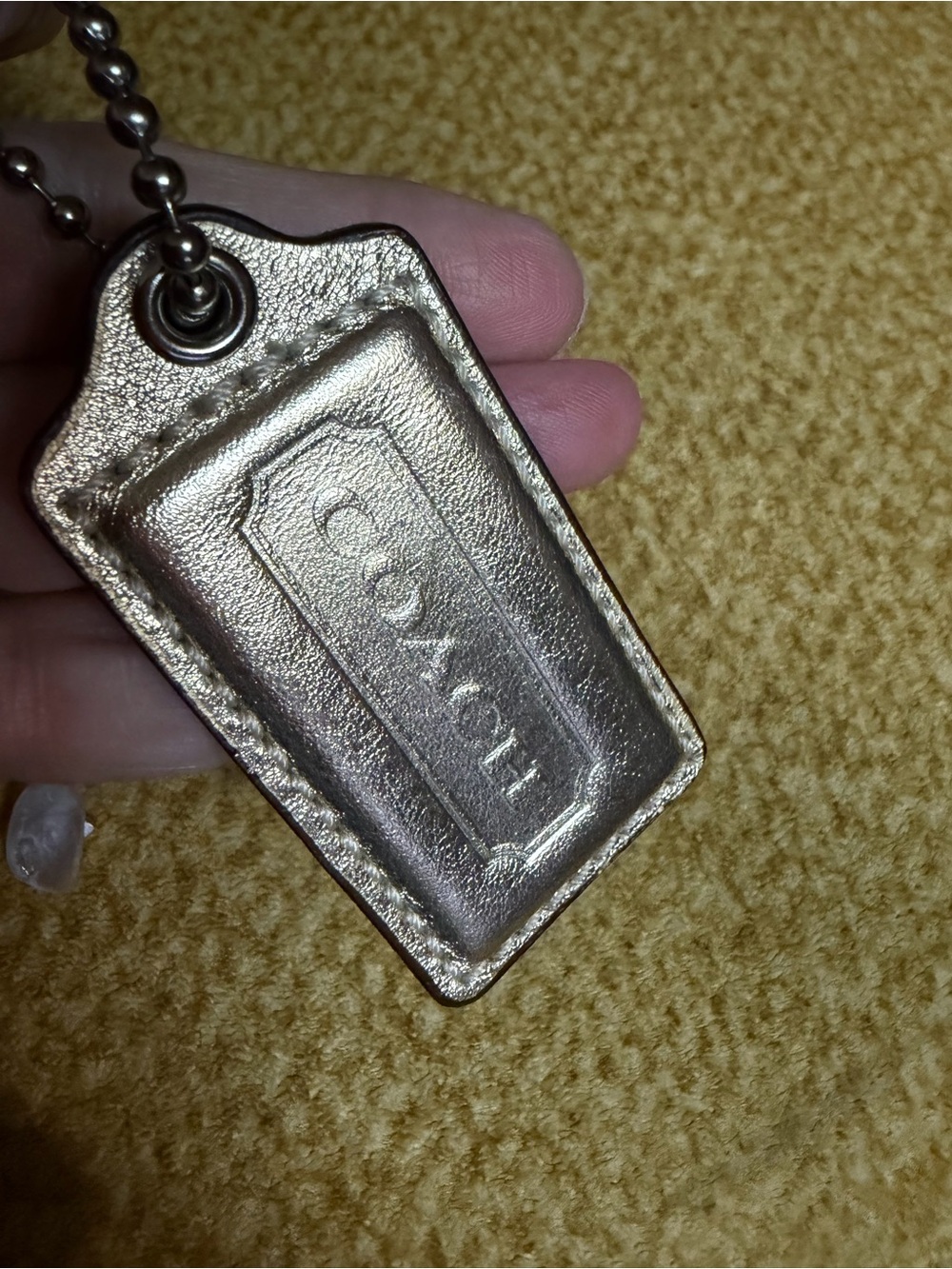Coach Metallic Gold Leather Tag Keychain Phone Charm